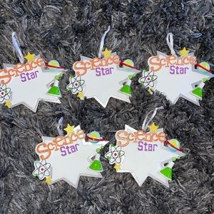 Brand New Lot of 5 Teacher Award Ornaments Science Star Personalize It Christmas